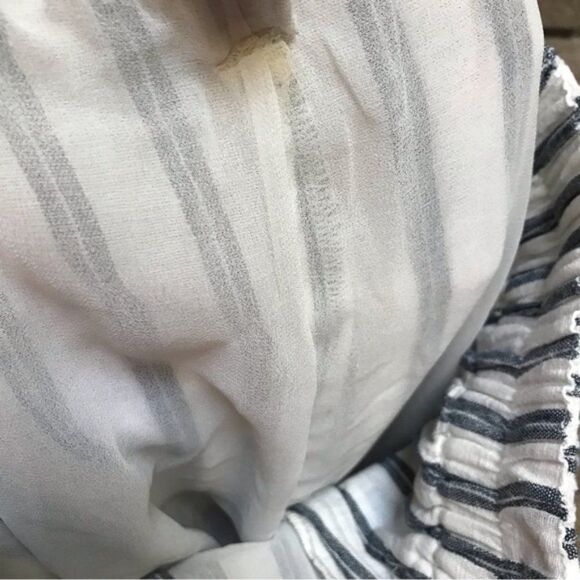 American Eagle Straight Leg Belted Elastic Waist Pants White Blue Stripe large - Picture 7 of 8